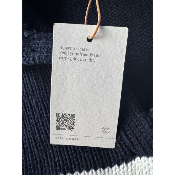 NWT Quince Womans XL 100% Organic Cropped Cotton Polo Sweater Navy White Striped - Picture 7 of 11